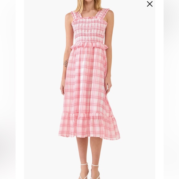 English Factory Dresses & Skirts - English Factory plaid ruffle midi dress in red